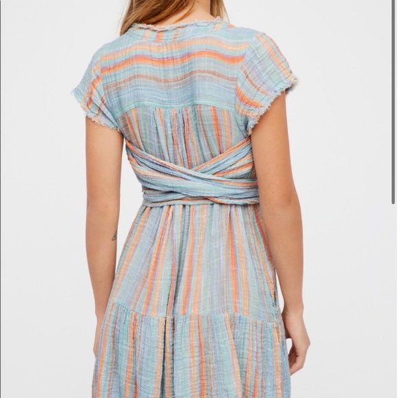 Free People One Maia Striped Wrap Mini Dress XS - Picture 2 of 6